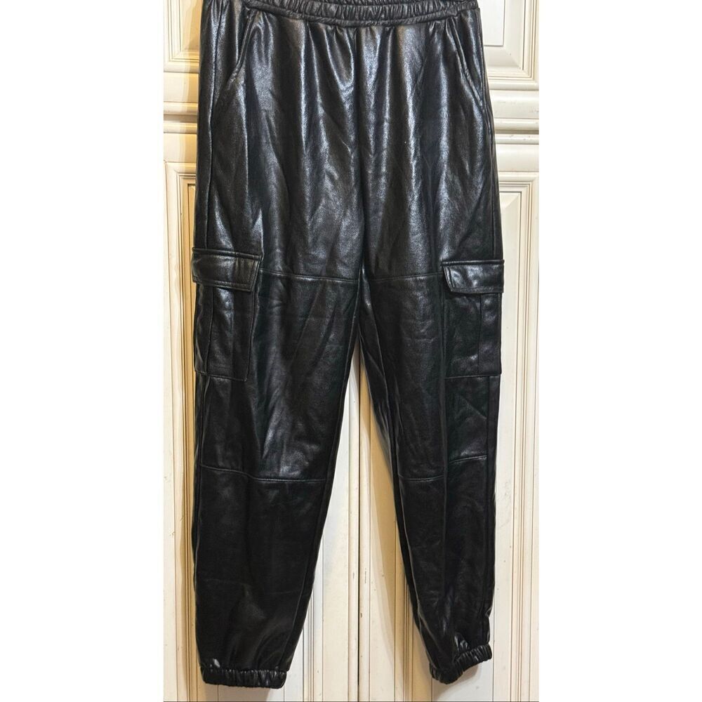 MIA New York Girls Faux Leather Pull On Cargo Jogger Pants Black Size Large